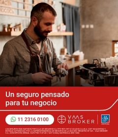 Banner promoting business insurance with the slogan 'Un seguro pensado para tu negocio', contact number, and Vals Broker logo.